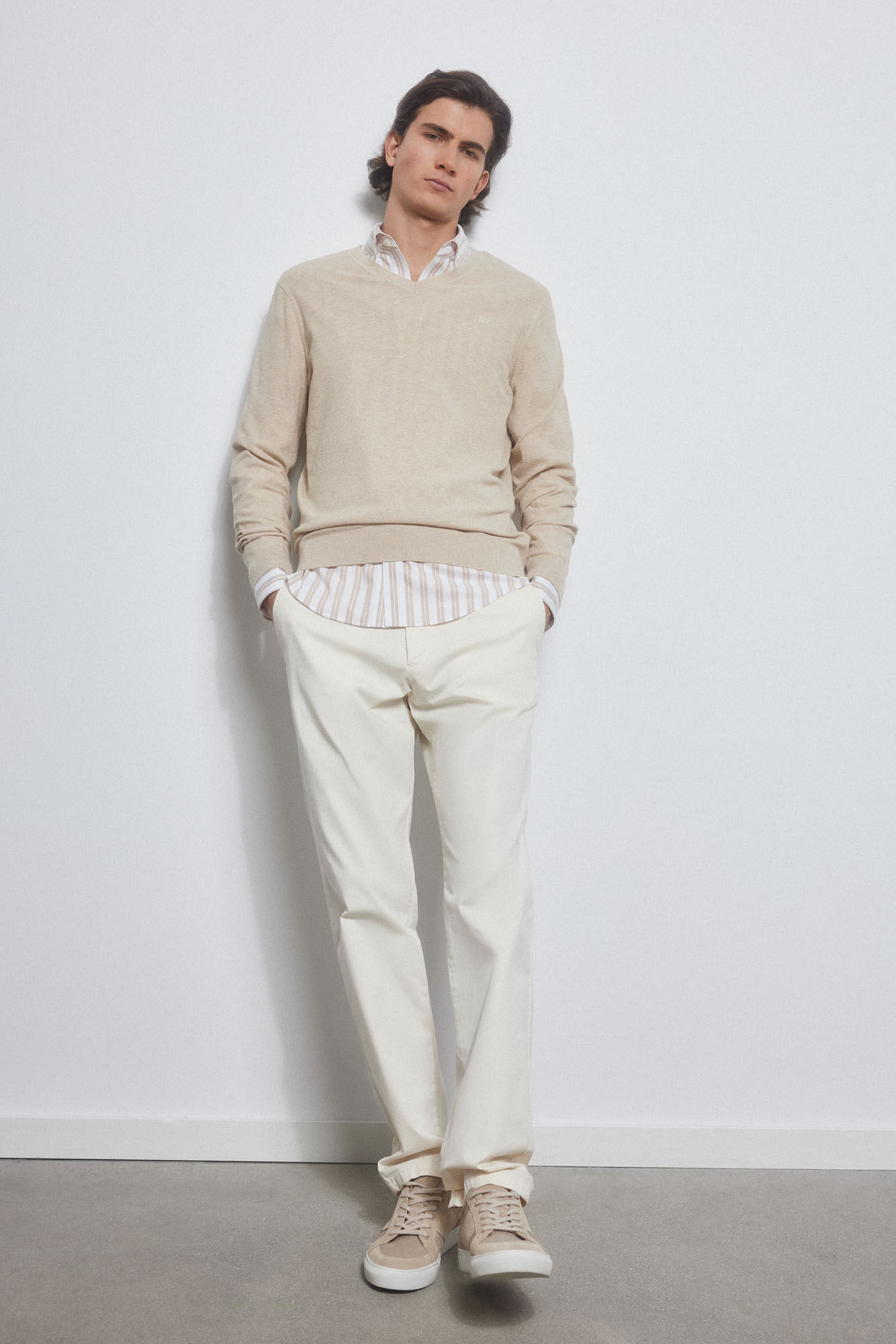 Pedro del Hierro Camisola linho gola bico fina Beige