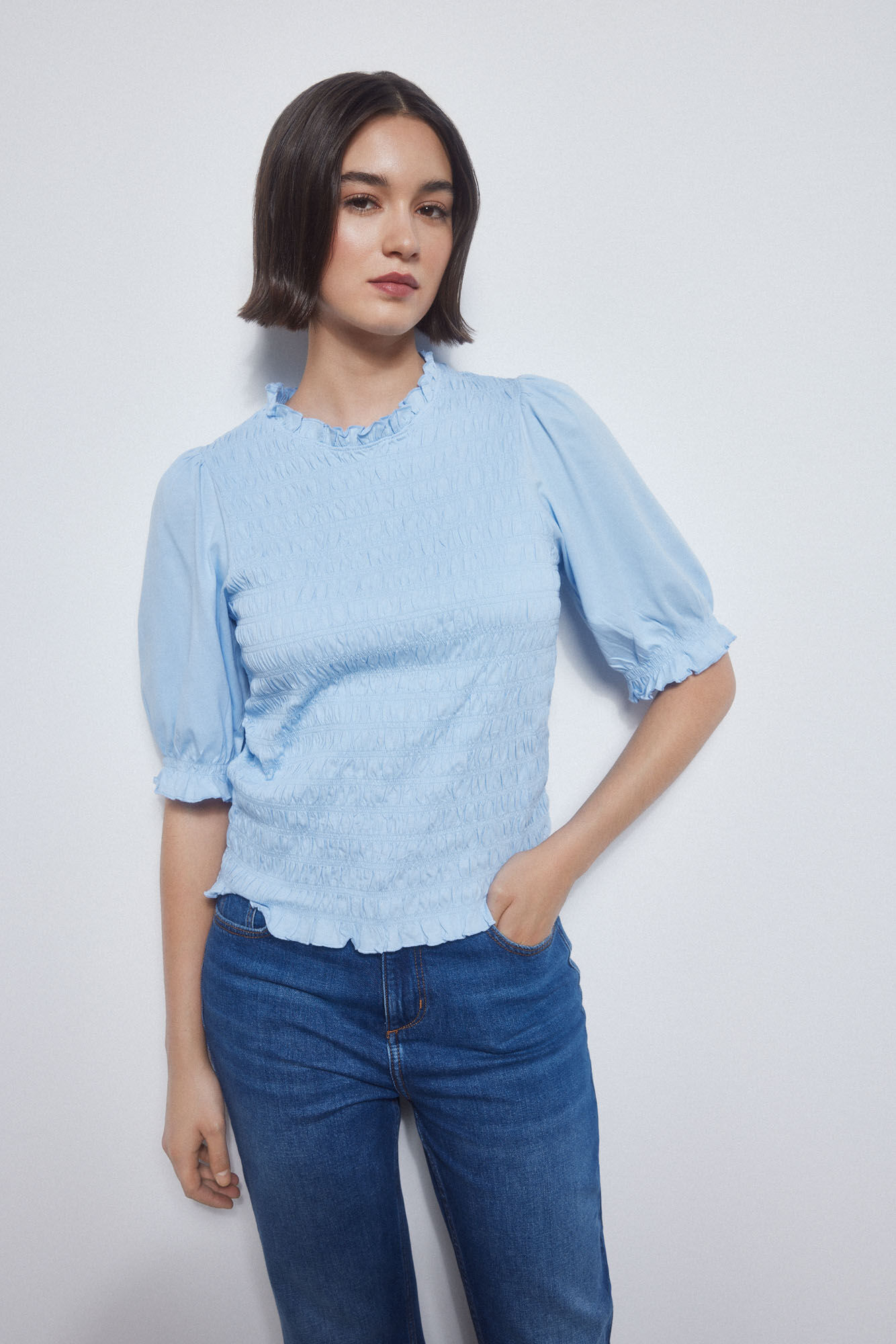Pedro del Hierro Plain smocked t-shirt Blue