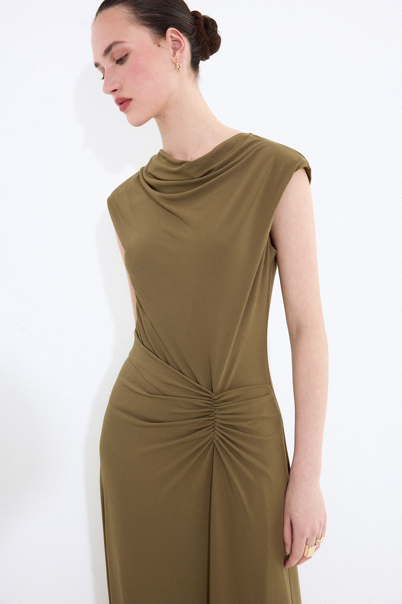 Pedro del Hierro Fitted ruched sleeveless dress Green