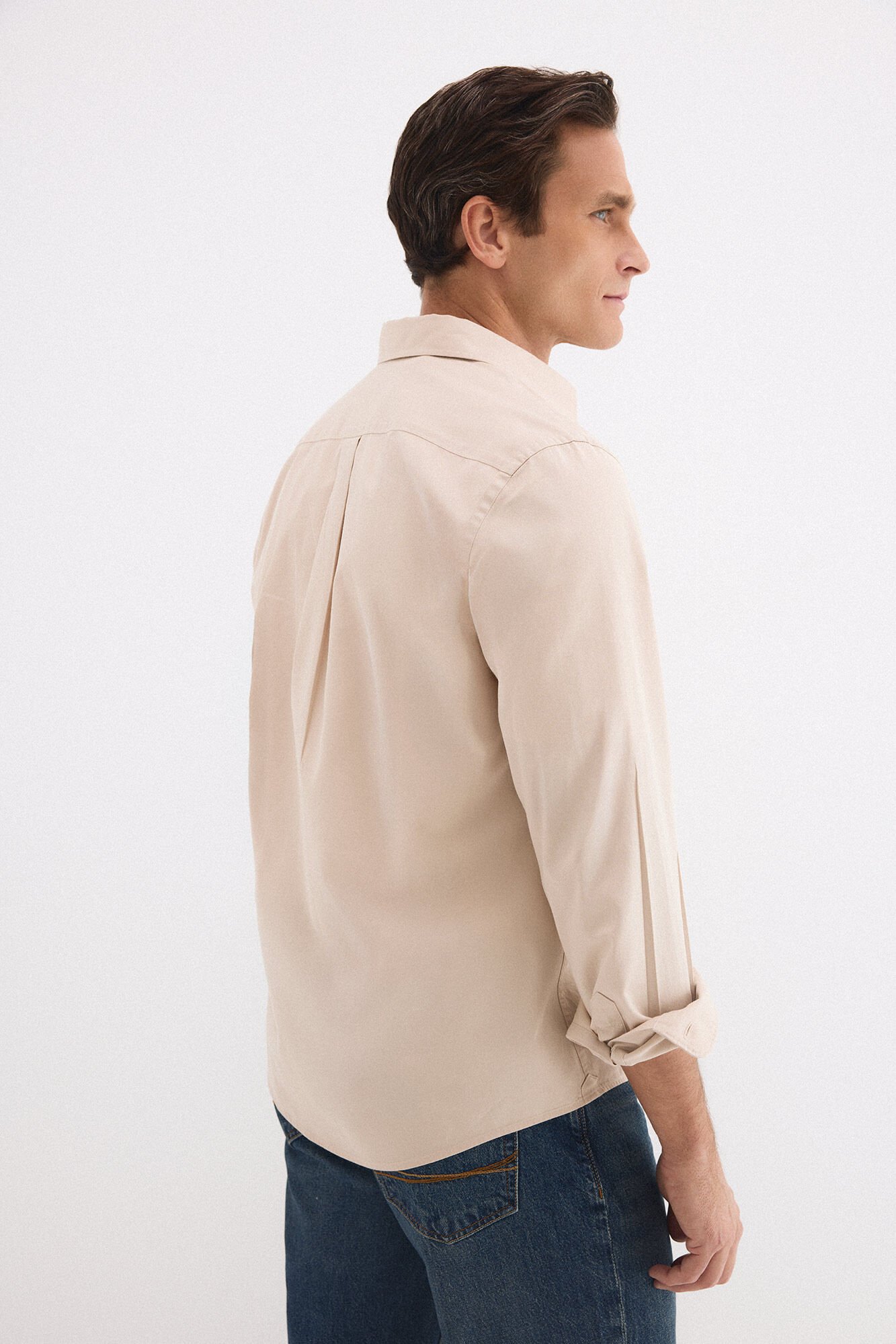 Pedro del Hierro Twill plain pocket shirt Beige