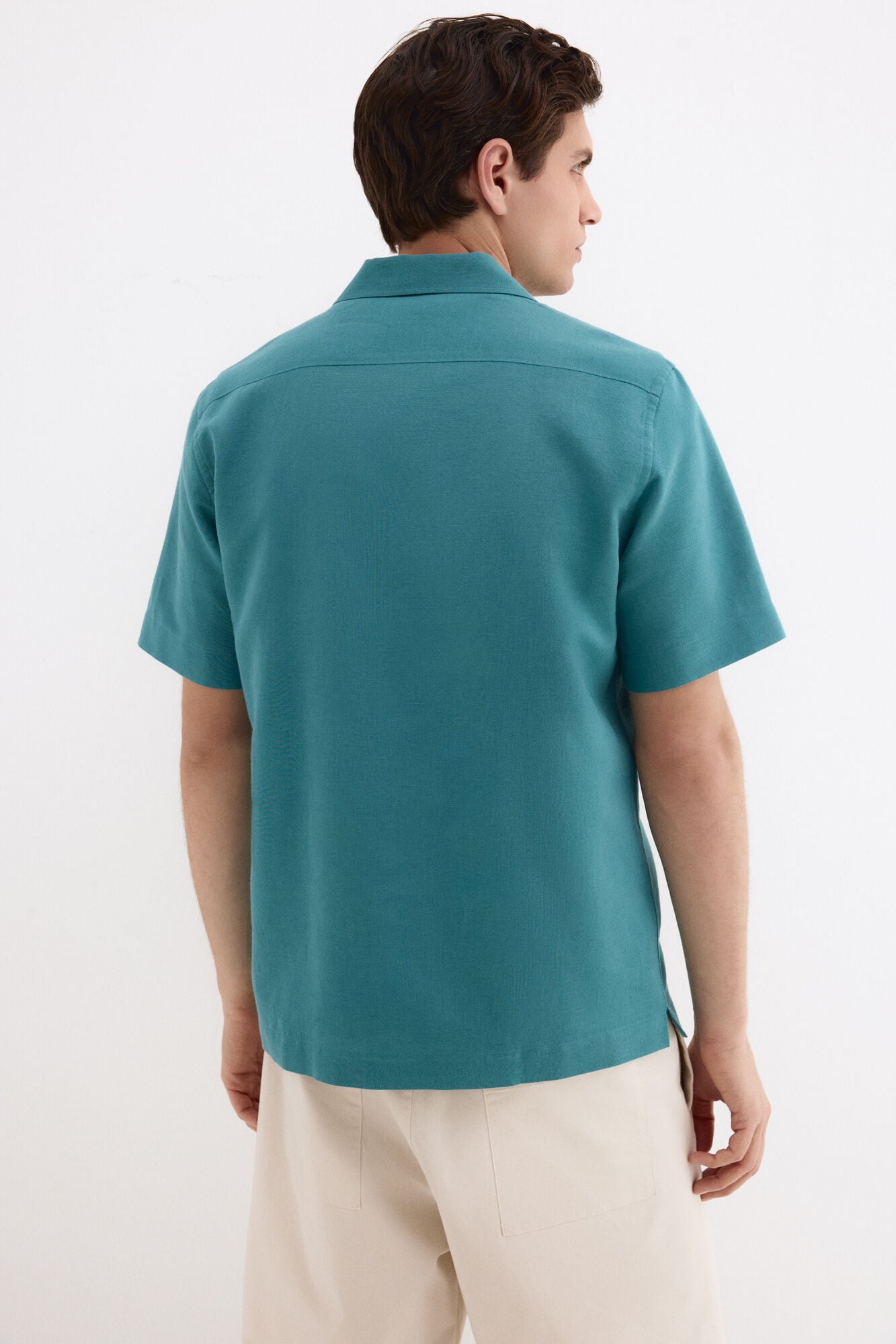Pedro del Hierro Linen cotton short sleeve shirt Turquoise