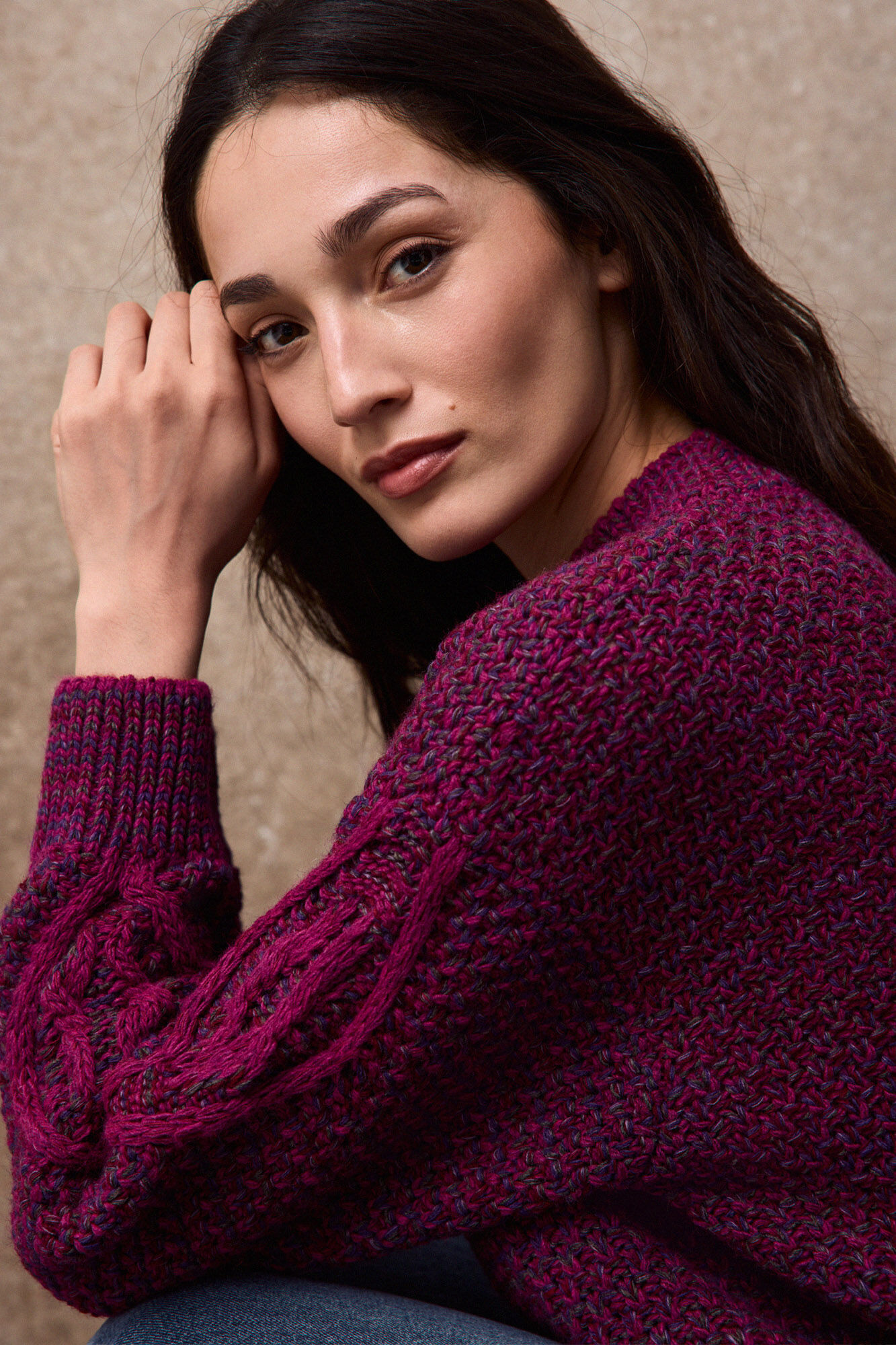 Slowlove Camisola aran em contraste