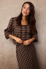 Slowlove Blusa cuadros Estampado marr&oacute;n