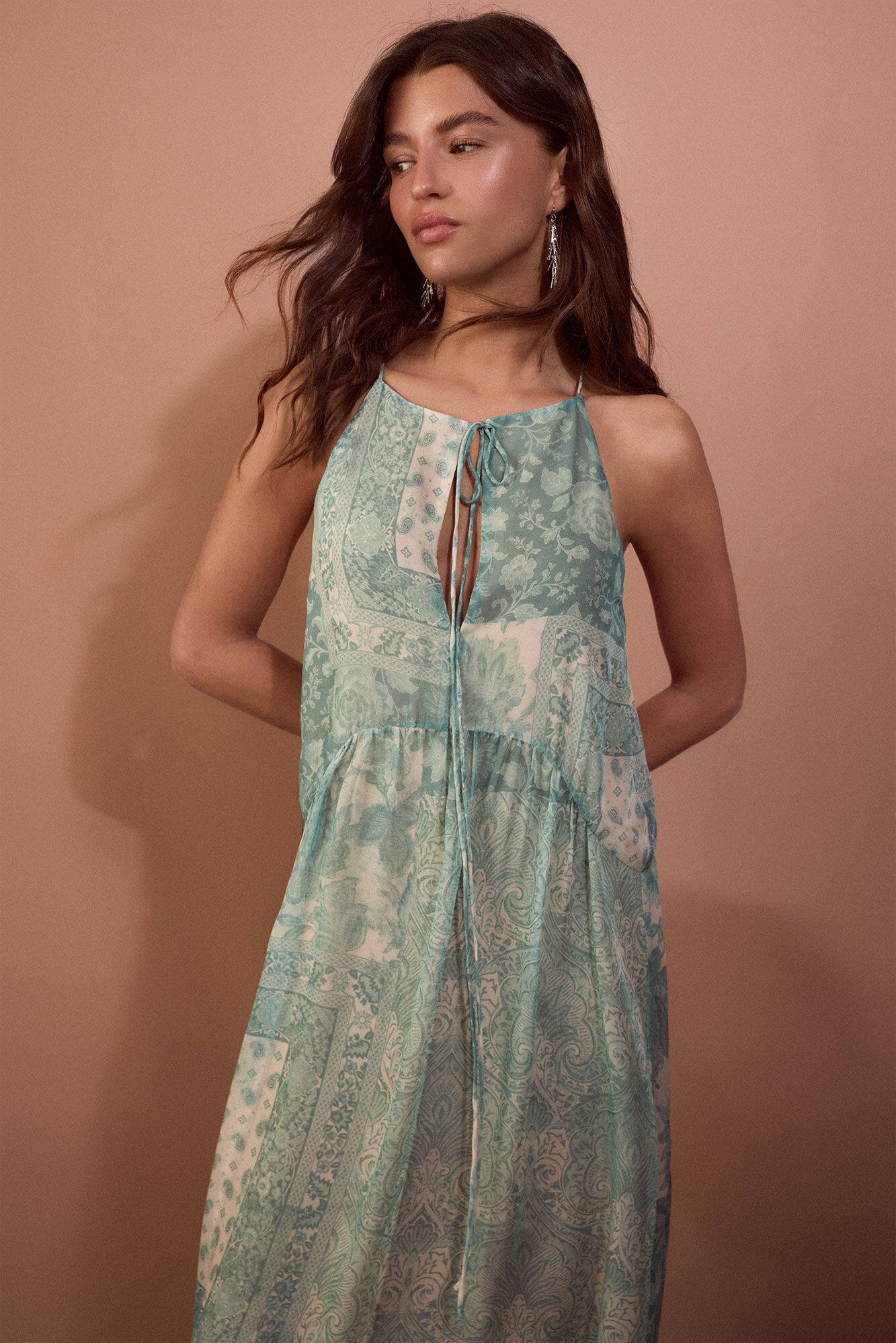 Slowlove Vestido estampado fluido gola halter Azul