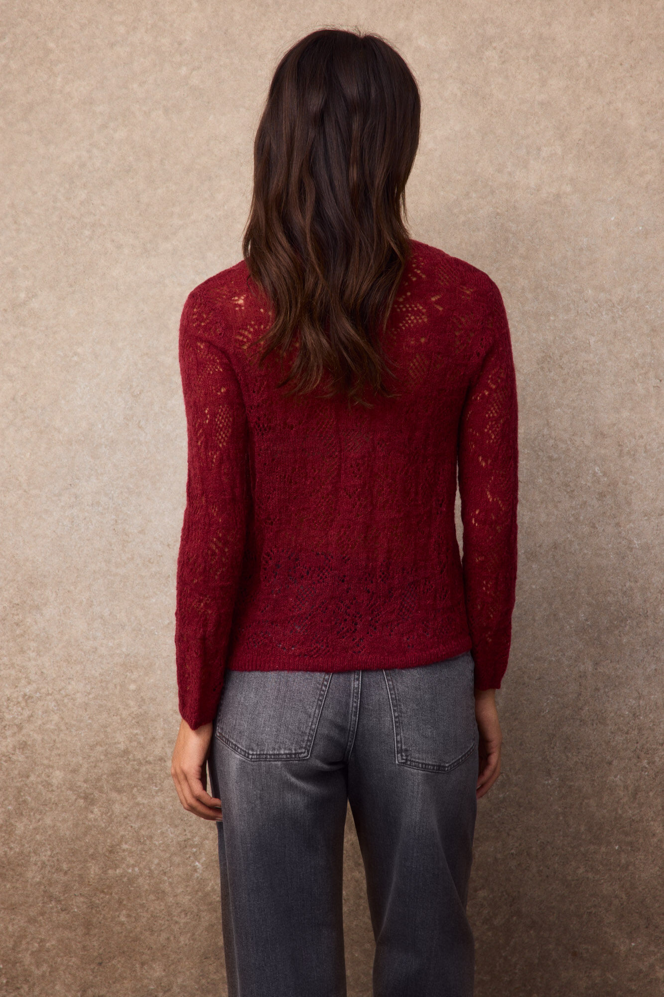 Slowlove Openwork fine knit cardigan Red