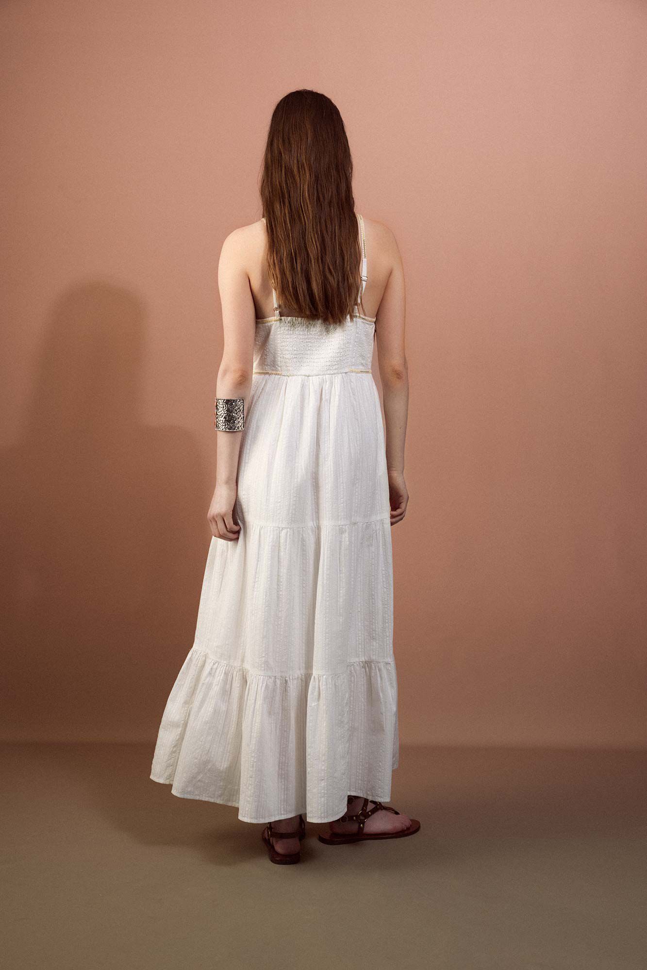 Slowlove Vestido com bordados coloridos Ecru