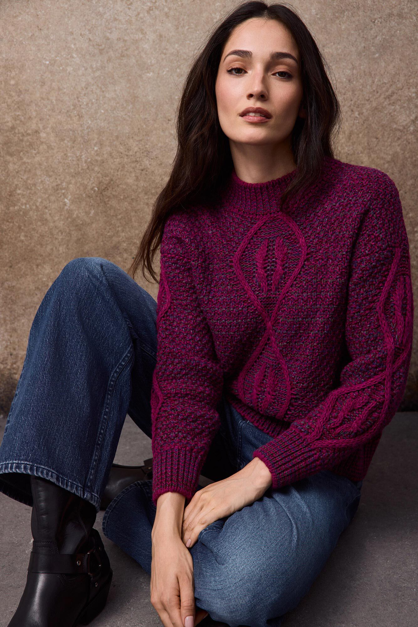 Slowlove Camisola aran em contraste
