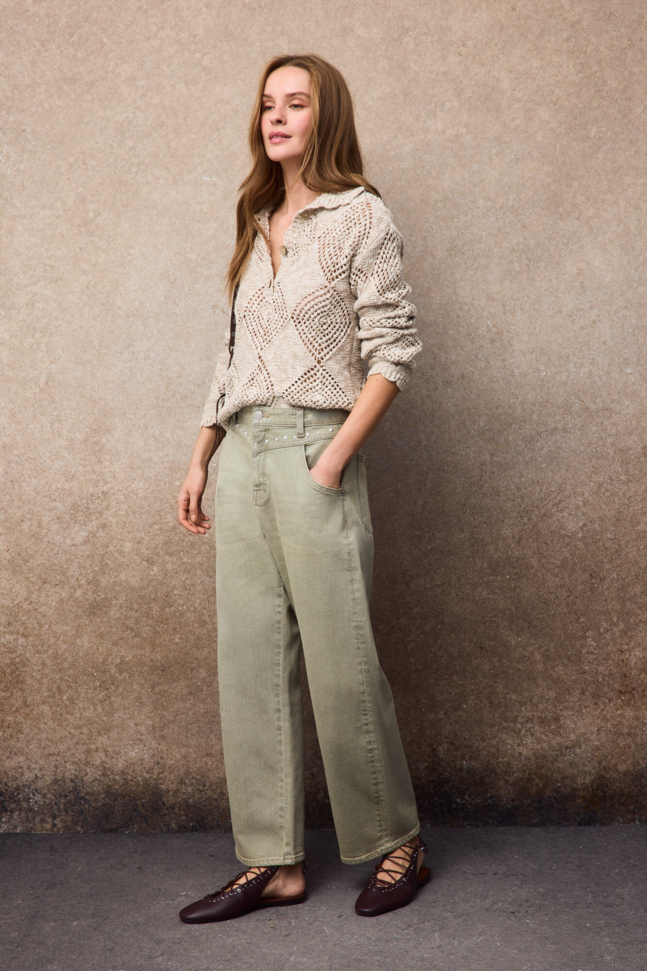 Slowlove Crochet knit jumper Beige