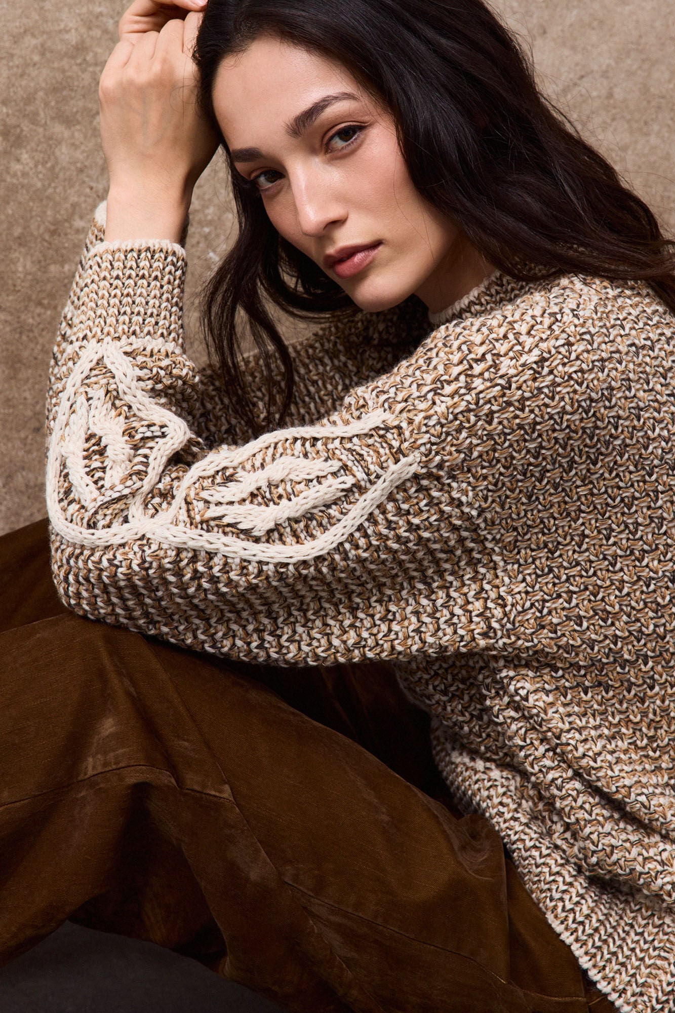 Slowlove Contrast Aran jumper Nude