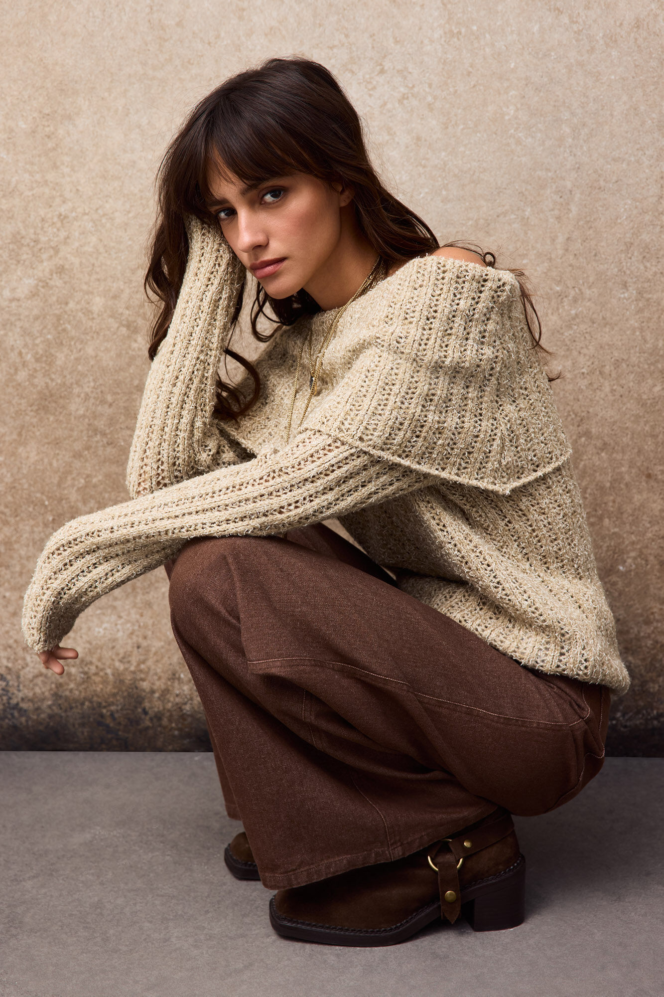 Slowlove Off-the-shoulder jumper Ivory