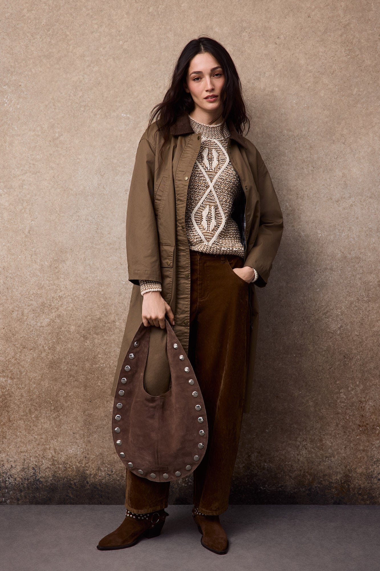 Slowlove Contrast Aran jumper Nude
