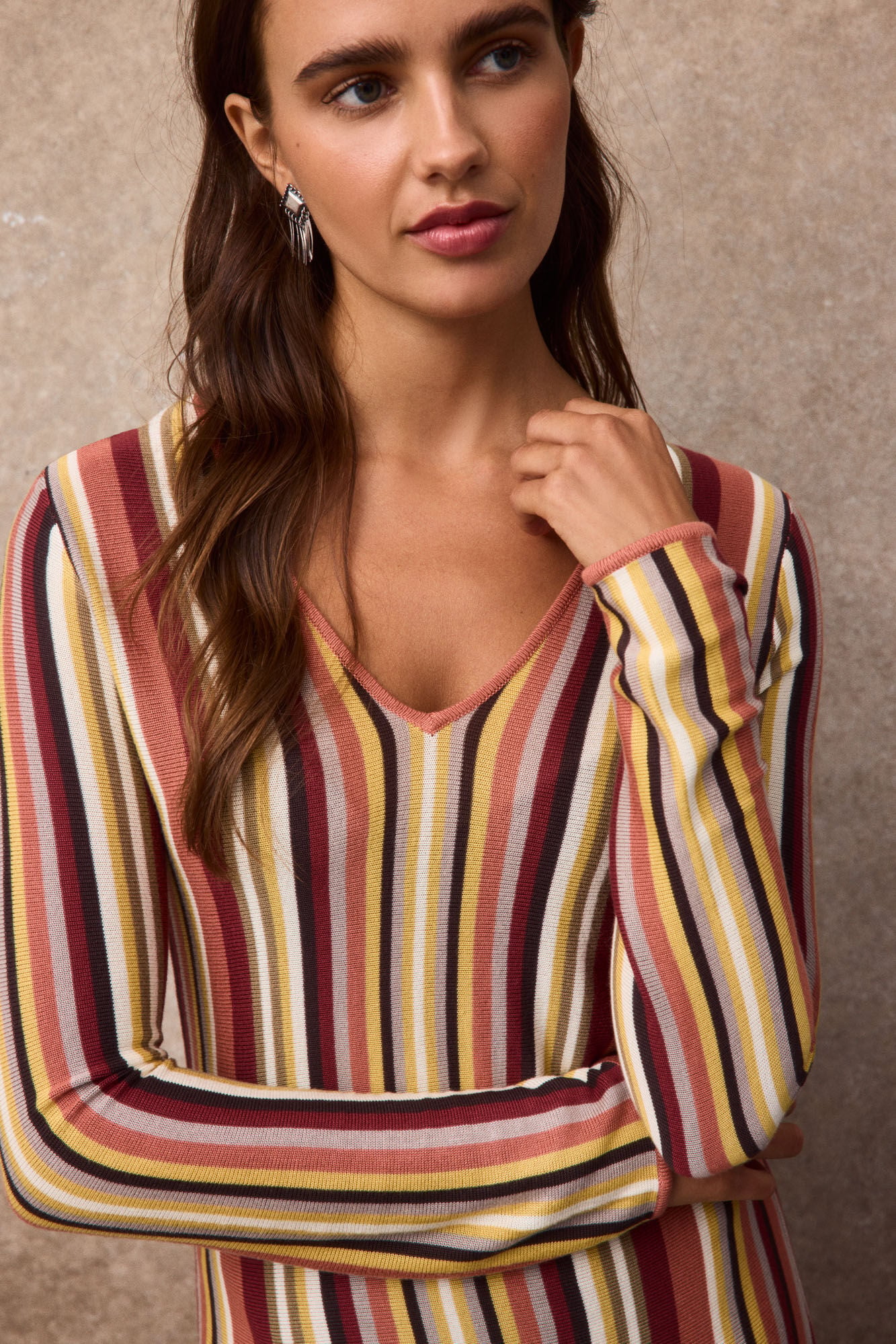 Slowlove Striped jersey-knit dress Printed orange