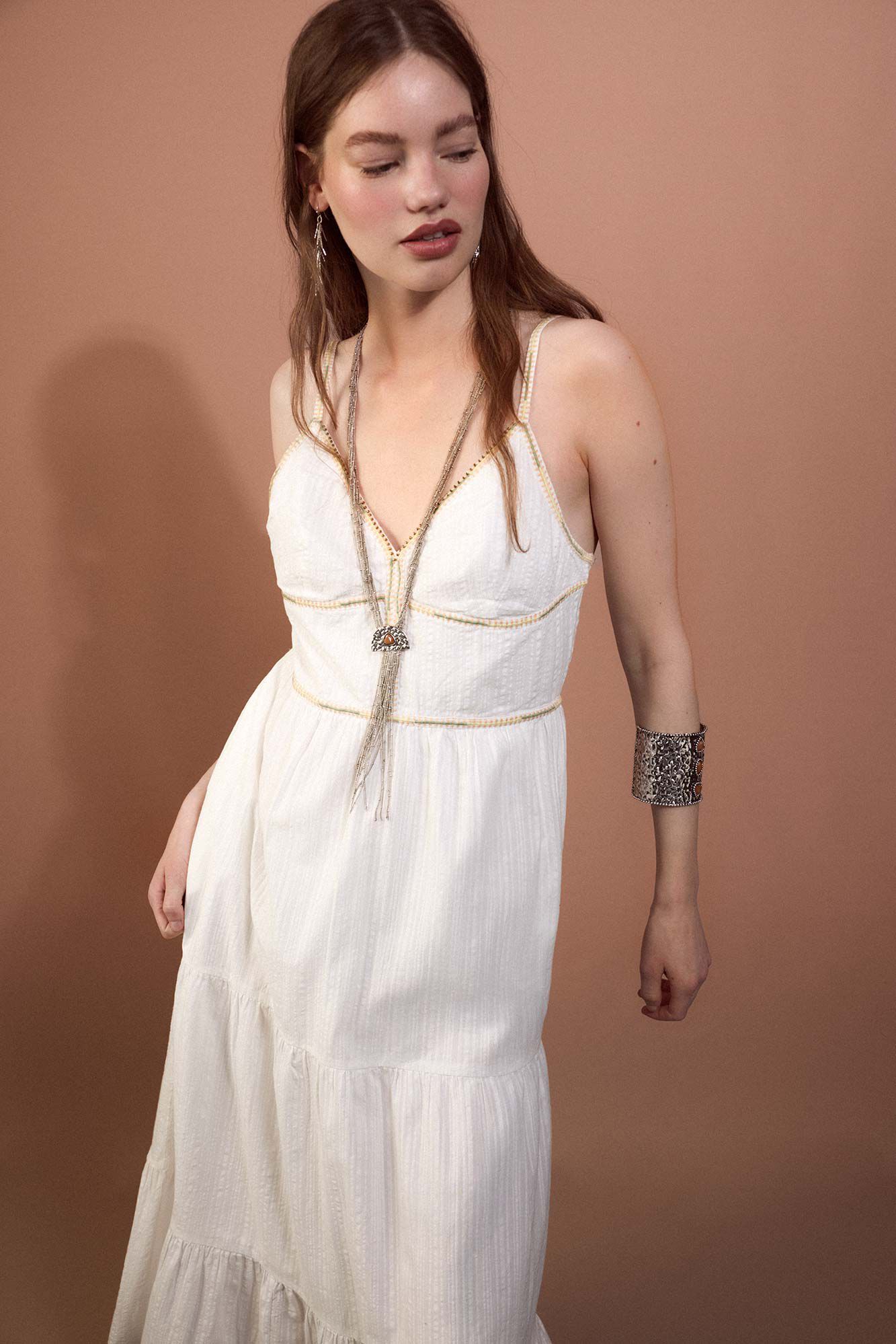 Slowlove Vestido com bordados coloridos Ecru