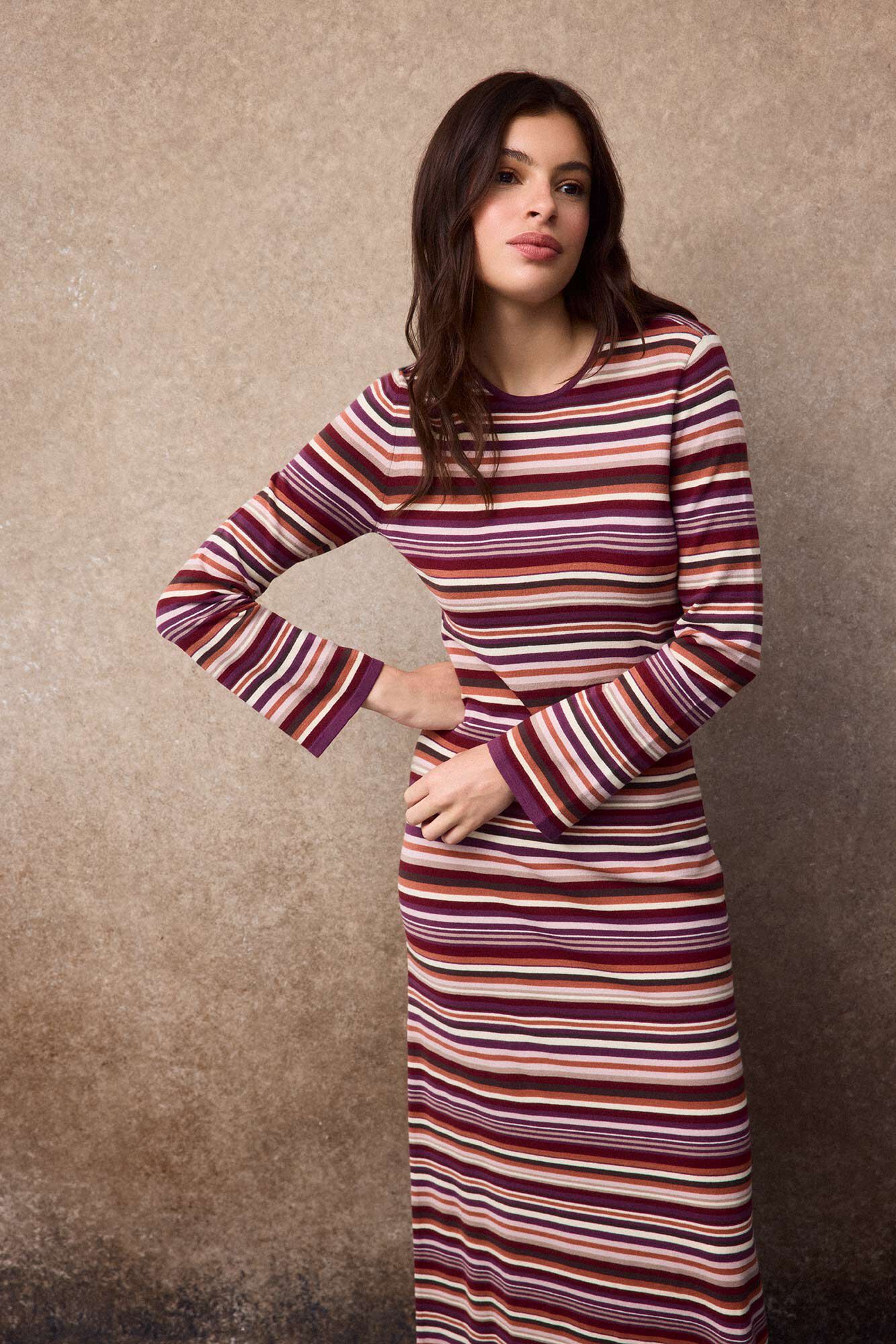 Slowlove Vestido punto rayas Multicolor
