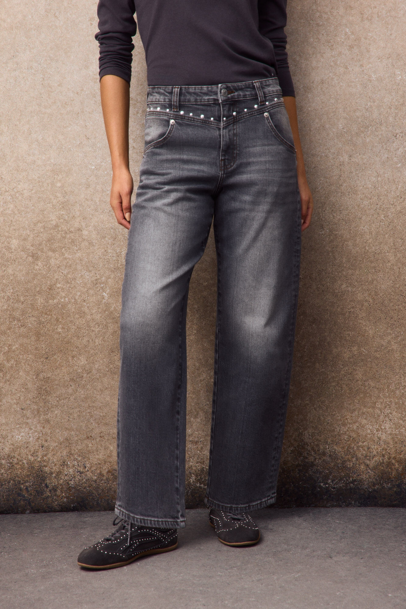 Slowlove Jeans Tachas Gris oscuro