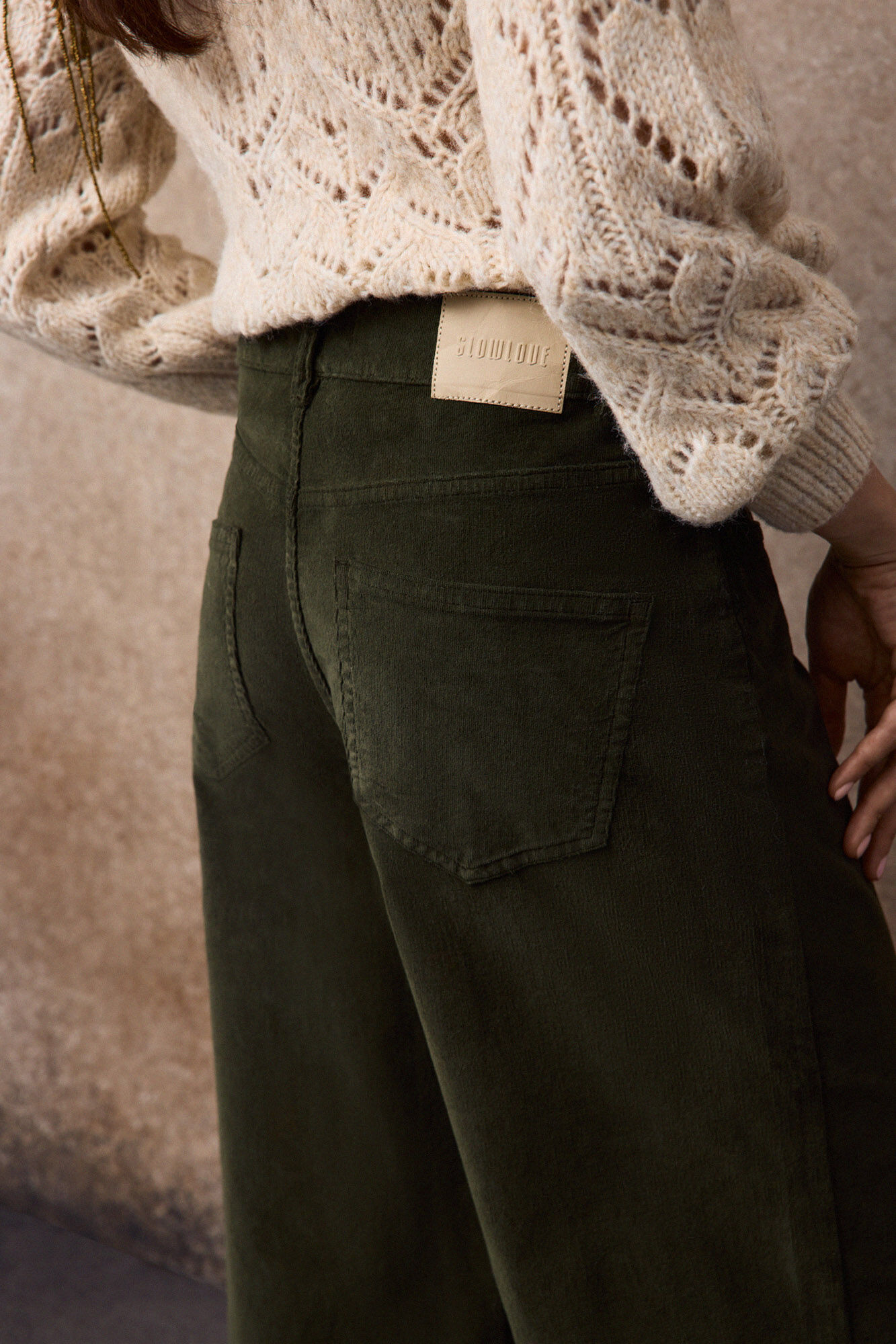 Slowlove Cal&ccedil;a de bombazina com pin&ccedil;as Verde