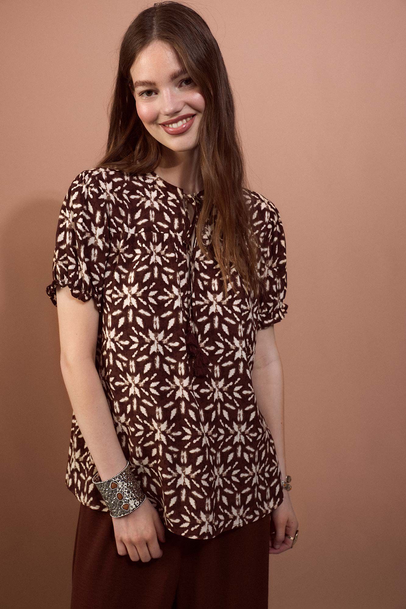 Slowlove Blusa estampada Kaki