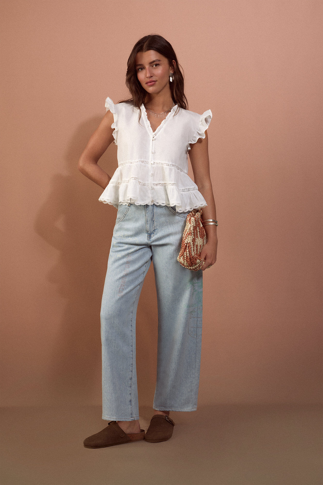 Slowlove Blusa fluida rom&aacute;ntica Marfil