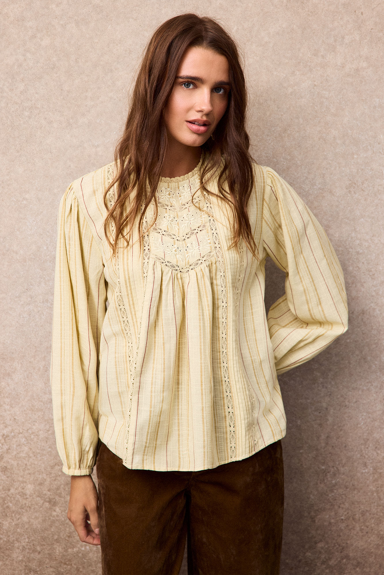 Slowlove Blusa de riscas r&uacute;stica