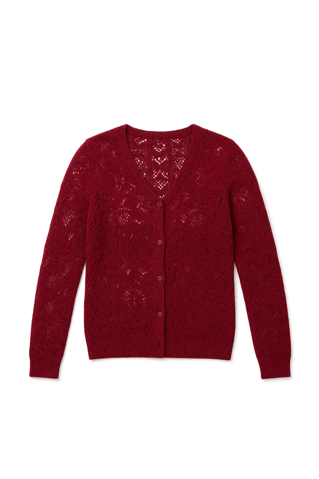 Slowlove Openwork fine knit cardigan Red
