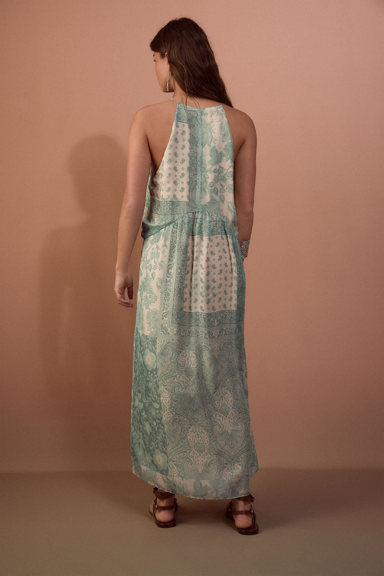 Slowlove Vestido estampado fluido gola halter Azul