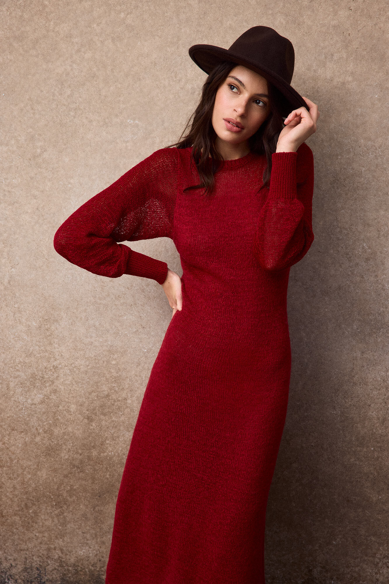 Slowlove Vestido largo punto Rojo