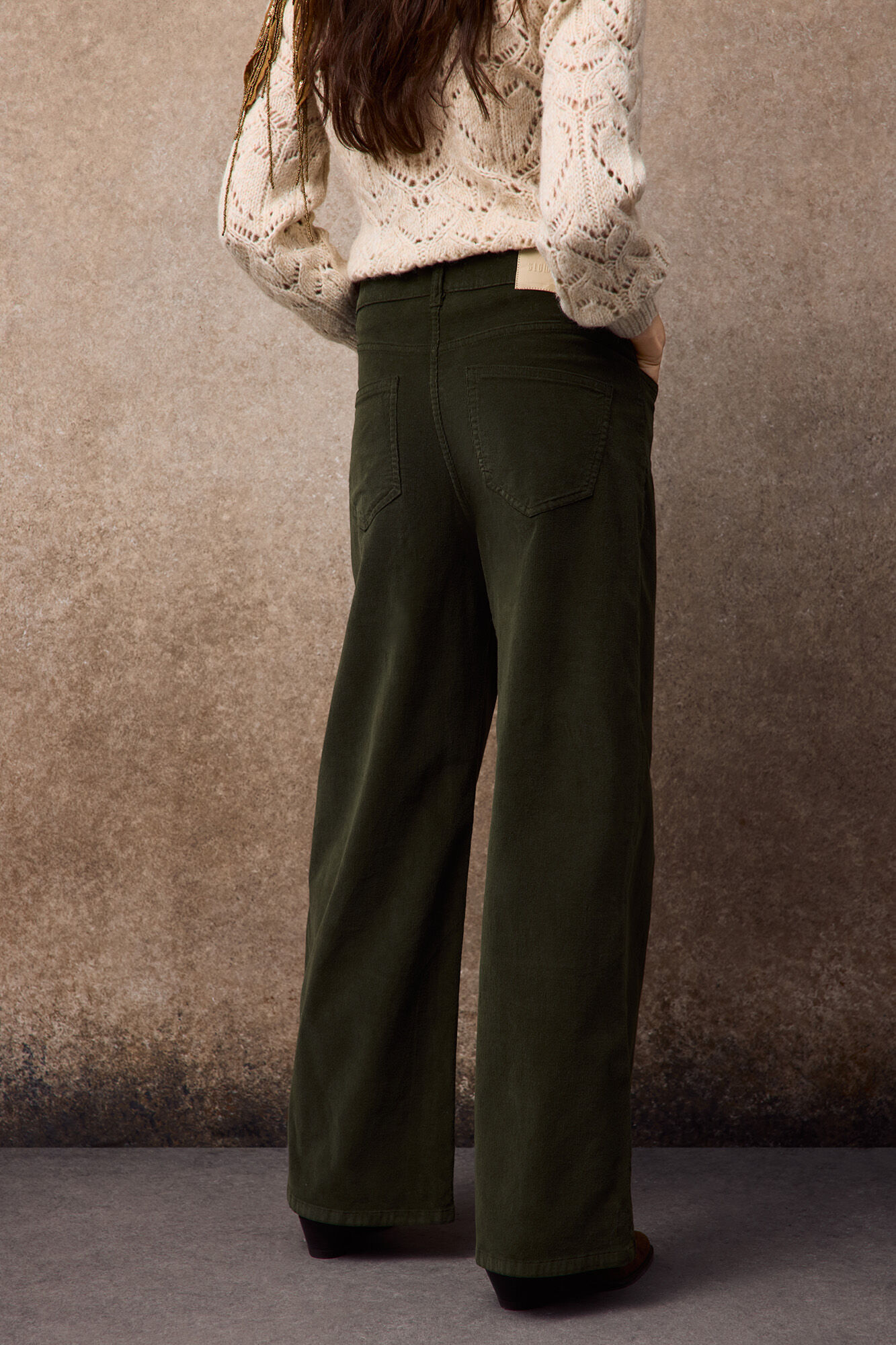 Slowlove Cal&ccedil;a de bombazina com pin&ccedil;as Verde