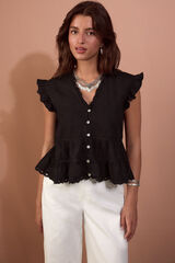 Slowlove Blusa fluida rom&acirc;ntica Preto
