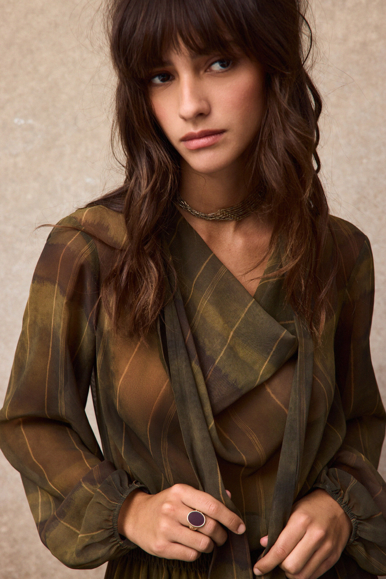 Slowlove Draped long dress Printed green