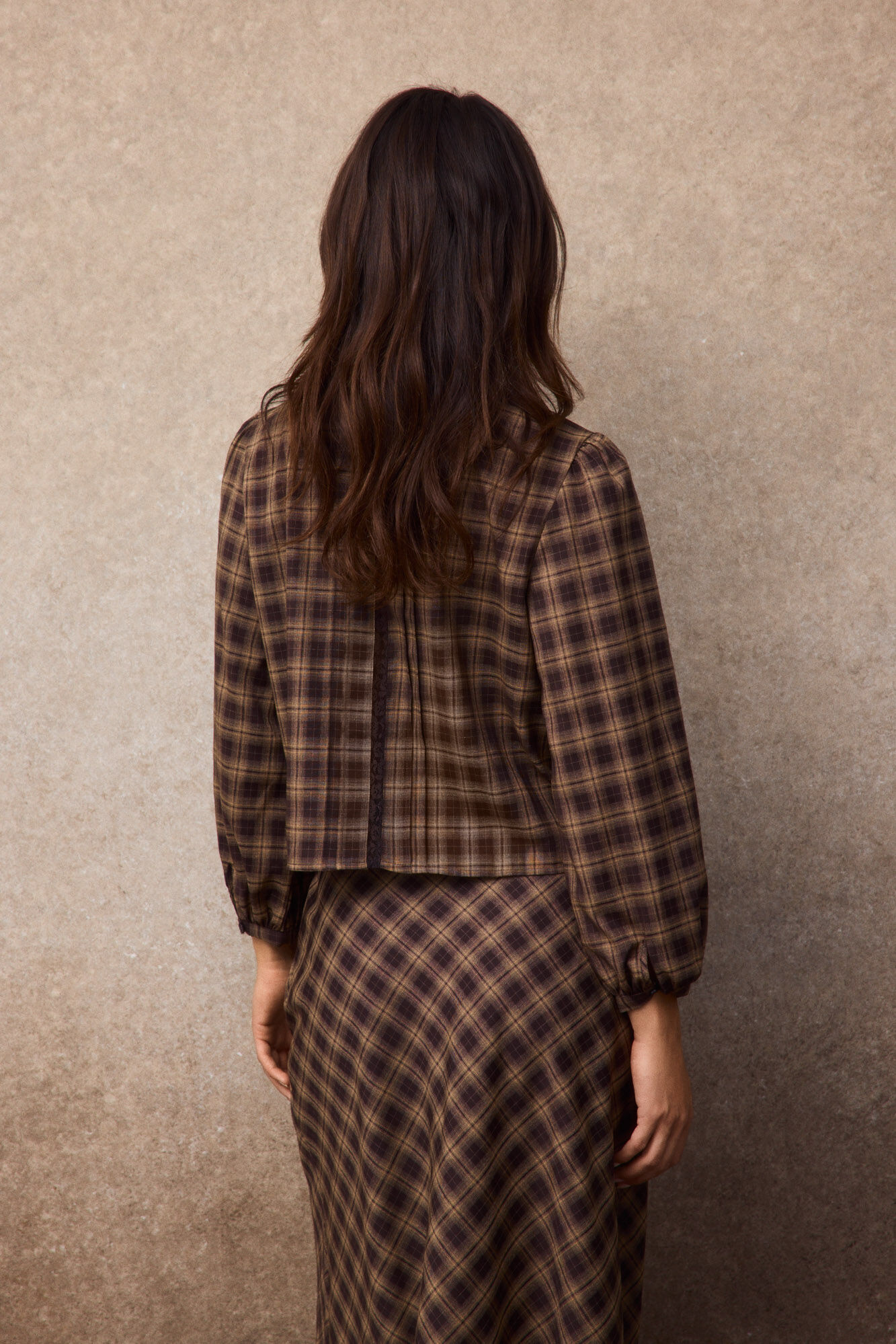 Slowlove Blusa cuadros Estampado marr&oacute;n