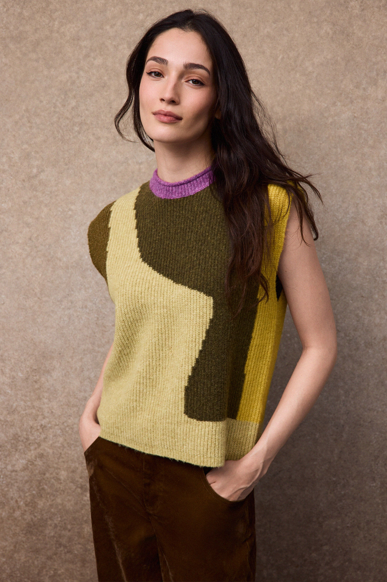 Slowlove Colete intarsia de blocos