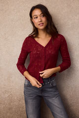 Slowlove Openwork fine knit cardigan Red