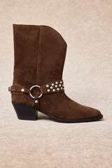 Slowlove Botas de pele com estribo e tachas Castanho