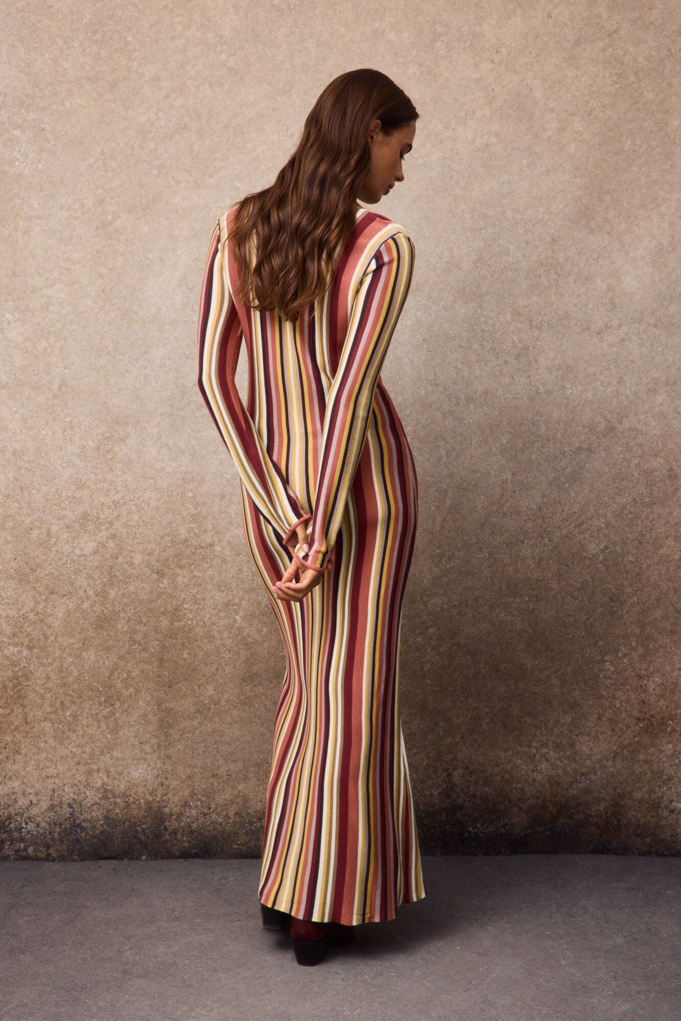 Slowlove Striped jersey-knit dress Printed orange