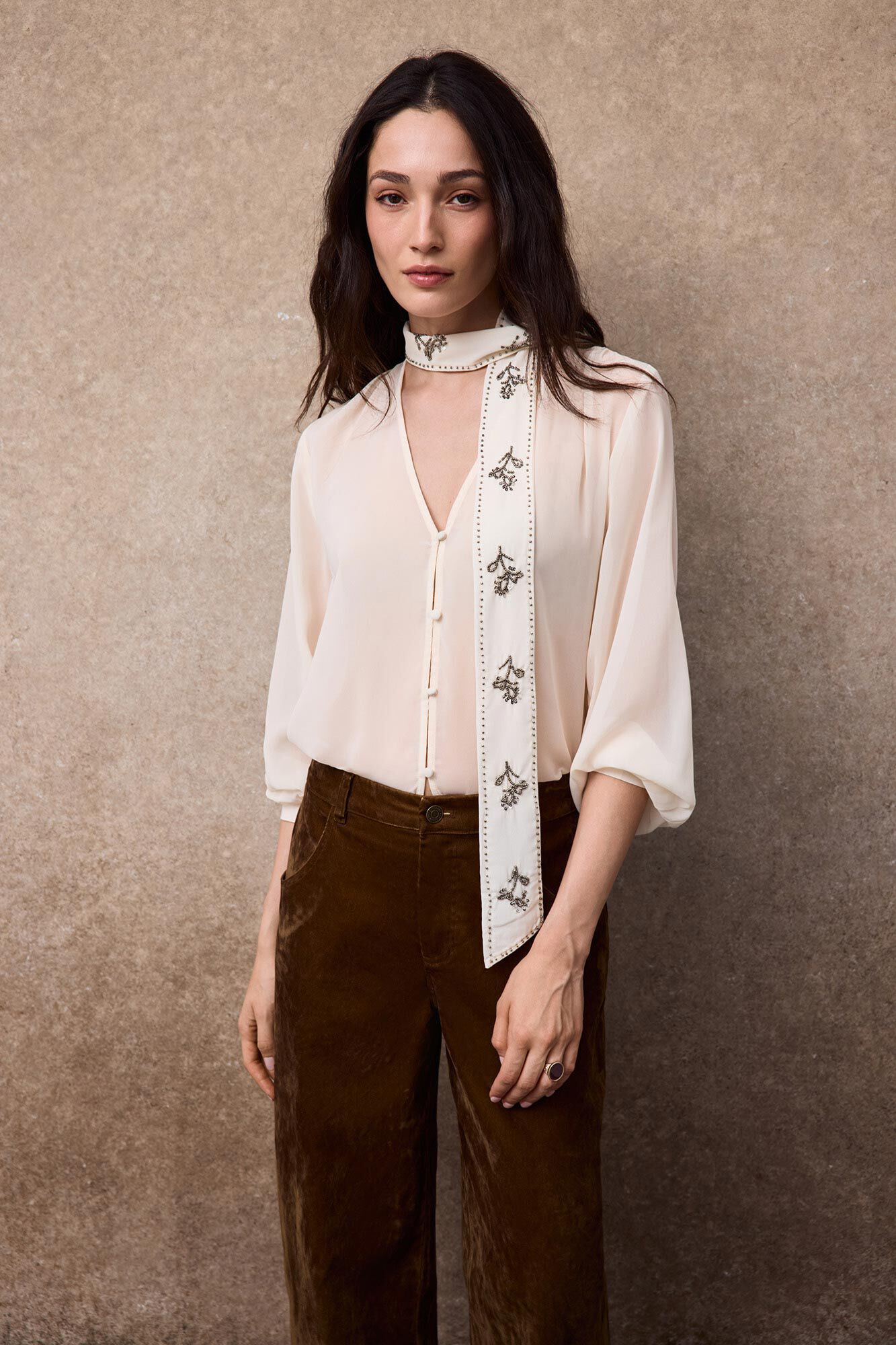 Slowlove Blusa len&ccedil;o missangas