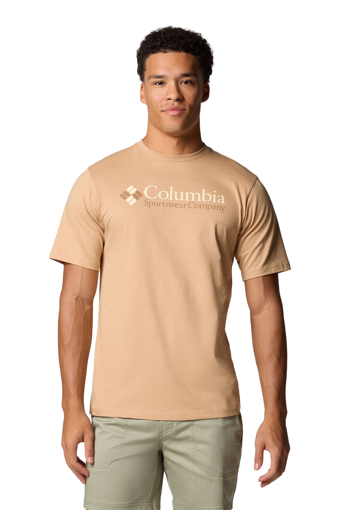 Columbia Camiseta de manga corta de algod&oacute;n org&aacute;nico Basic Logo&trade; de Columbia para hombre beige