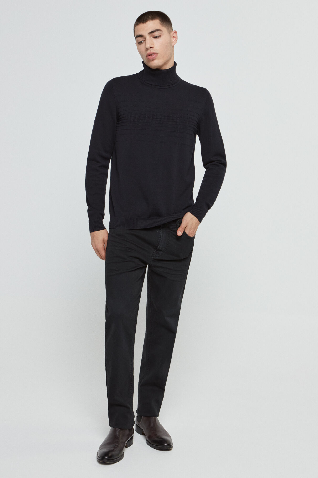 HUGO Long-sleeved roll neck knit jumper blue