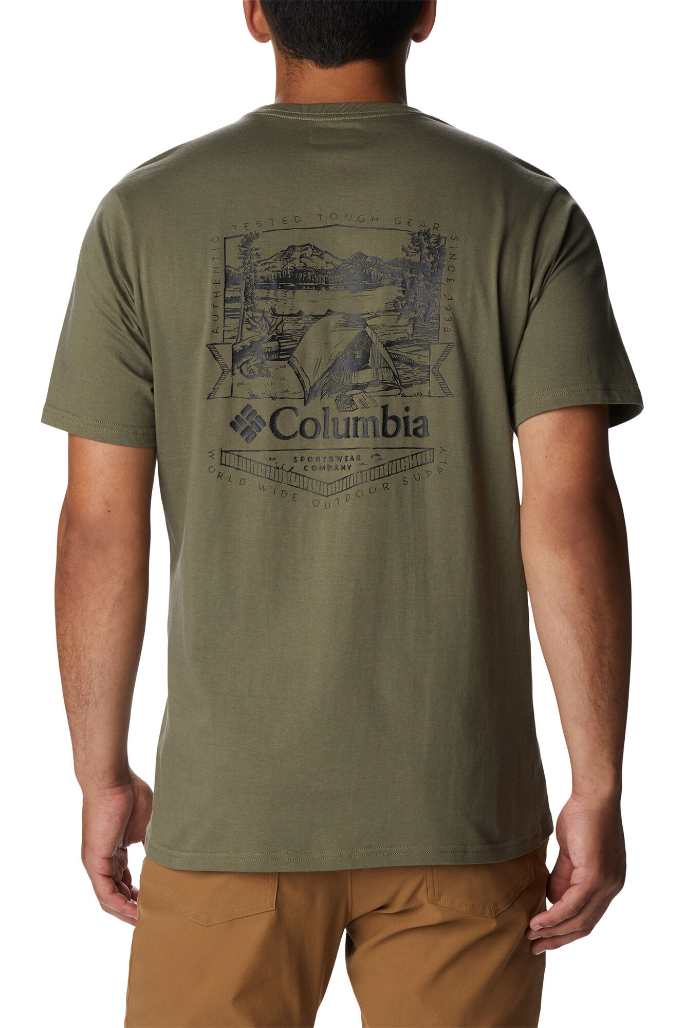 Columbia Camiseta de manga corta con estampado en la espalda Columbia Rockaway River&trade; para hombre kaki