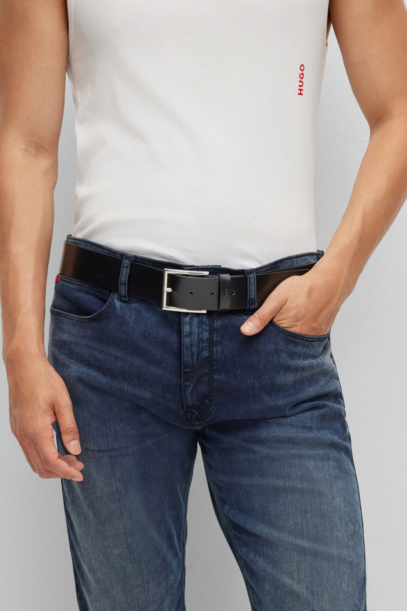 HUGO Cinturon piel negro