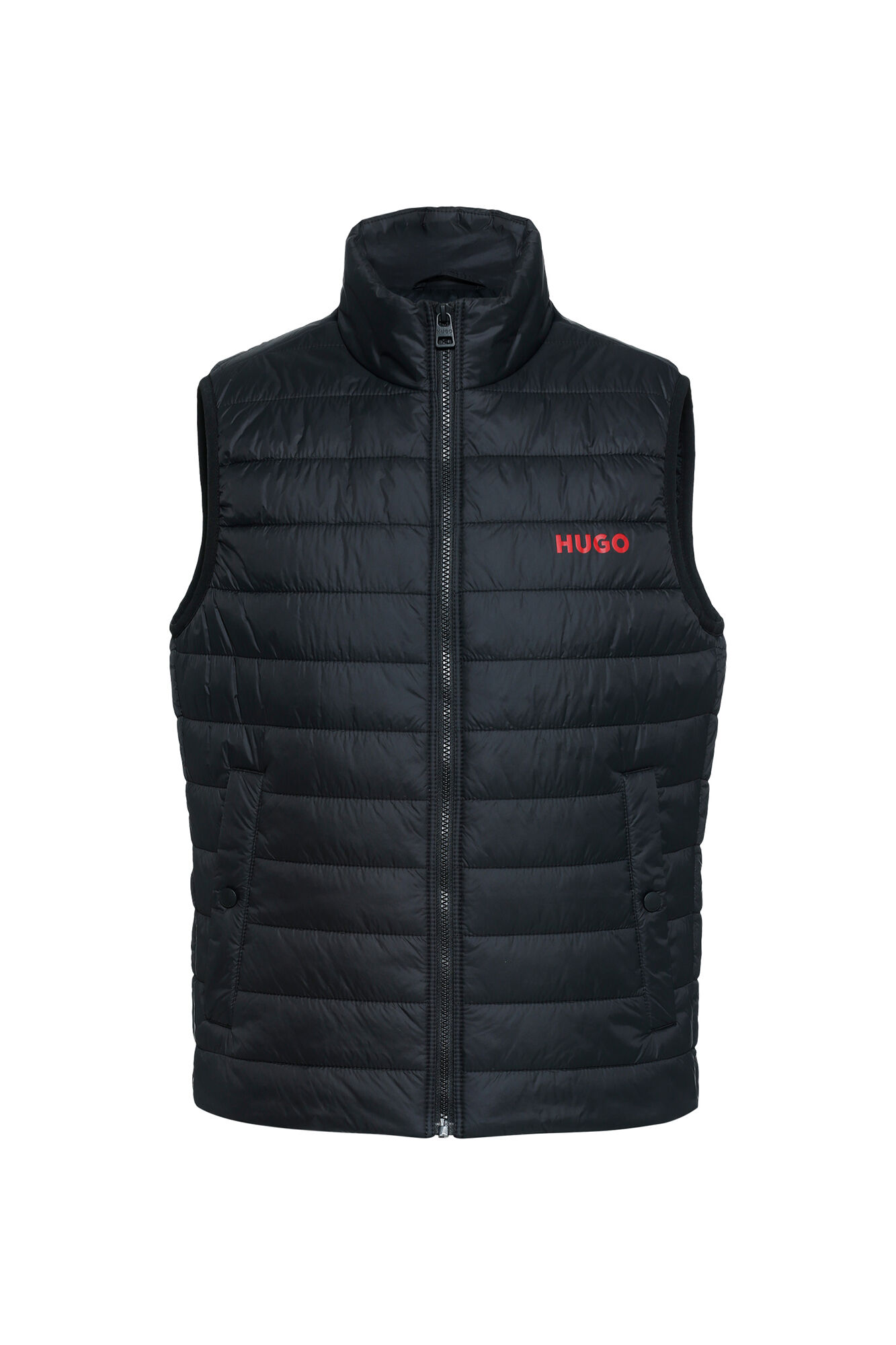 HUGO Chaleco acolchado repelente al agua con logo en contraste negro