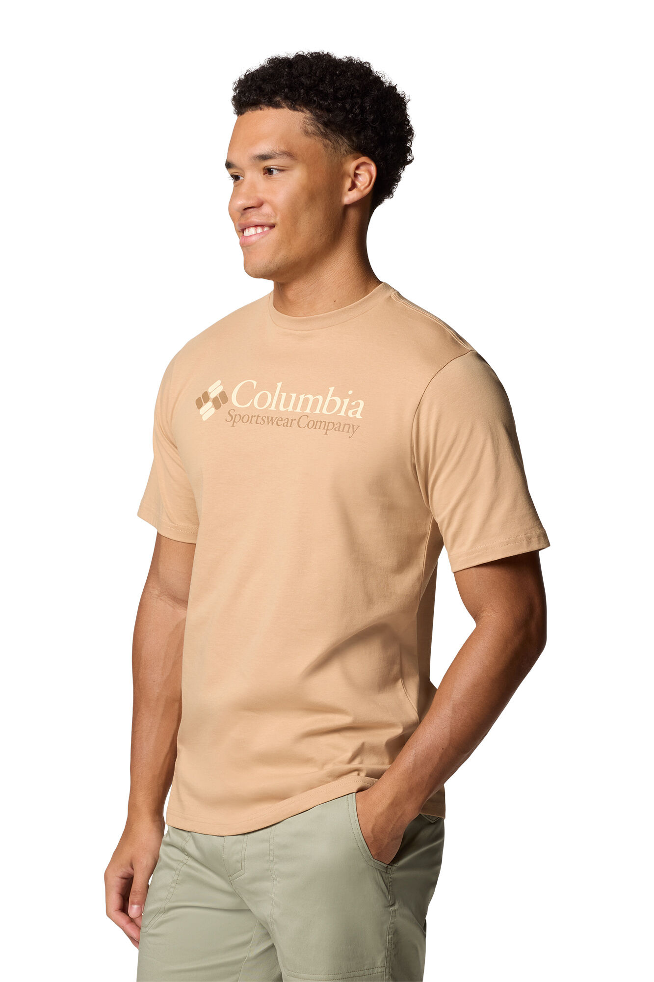 Columbia Camiseta de manga corta de algod&oacute;n org&aacute;nico Basic Logo&trade; de Columbia para hombre beige