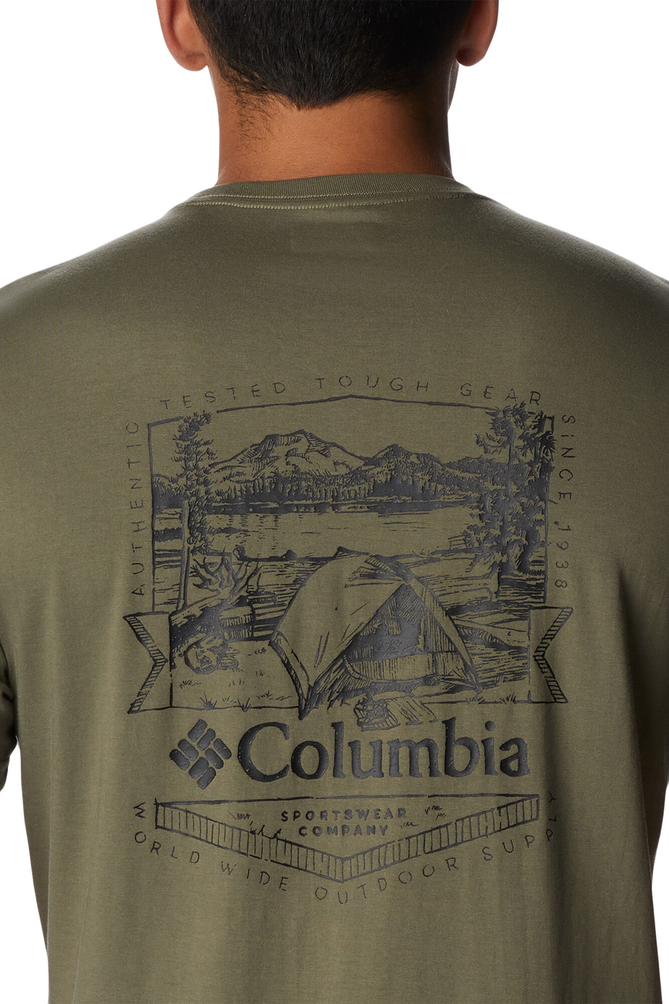 Columbia Camiseta de manga corta con estampado en la espalda Columbia Rockaway River&trade; para hombre kaki