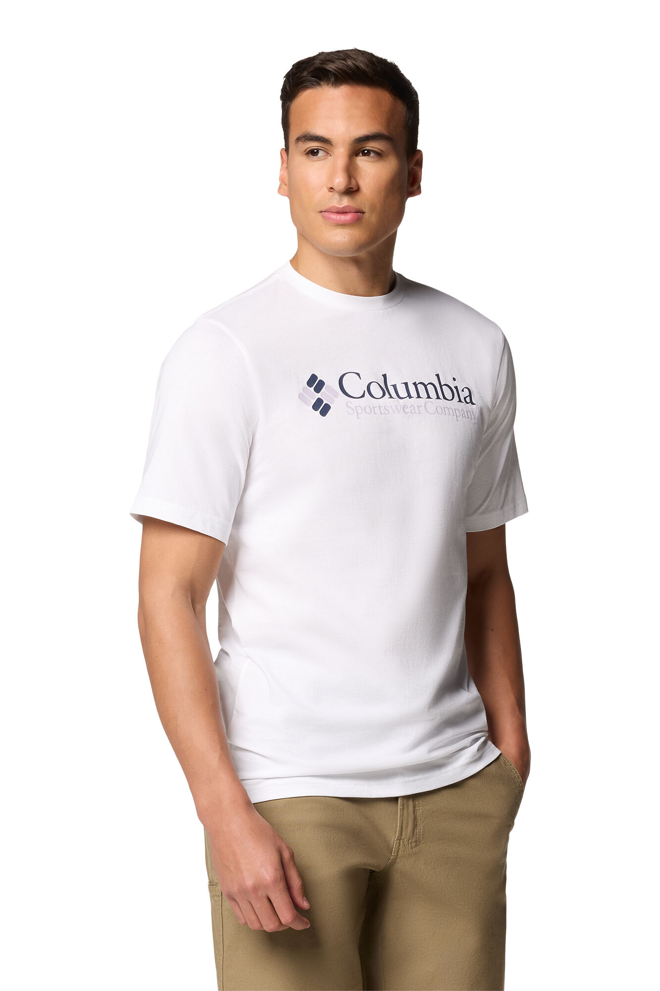 Columbia Camiseta de manga corta de algod&oacute;n org&aacute;nico Basic Logo&trade; de Columbia para hombre blanco