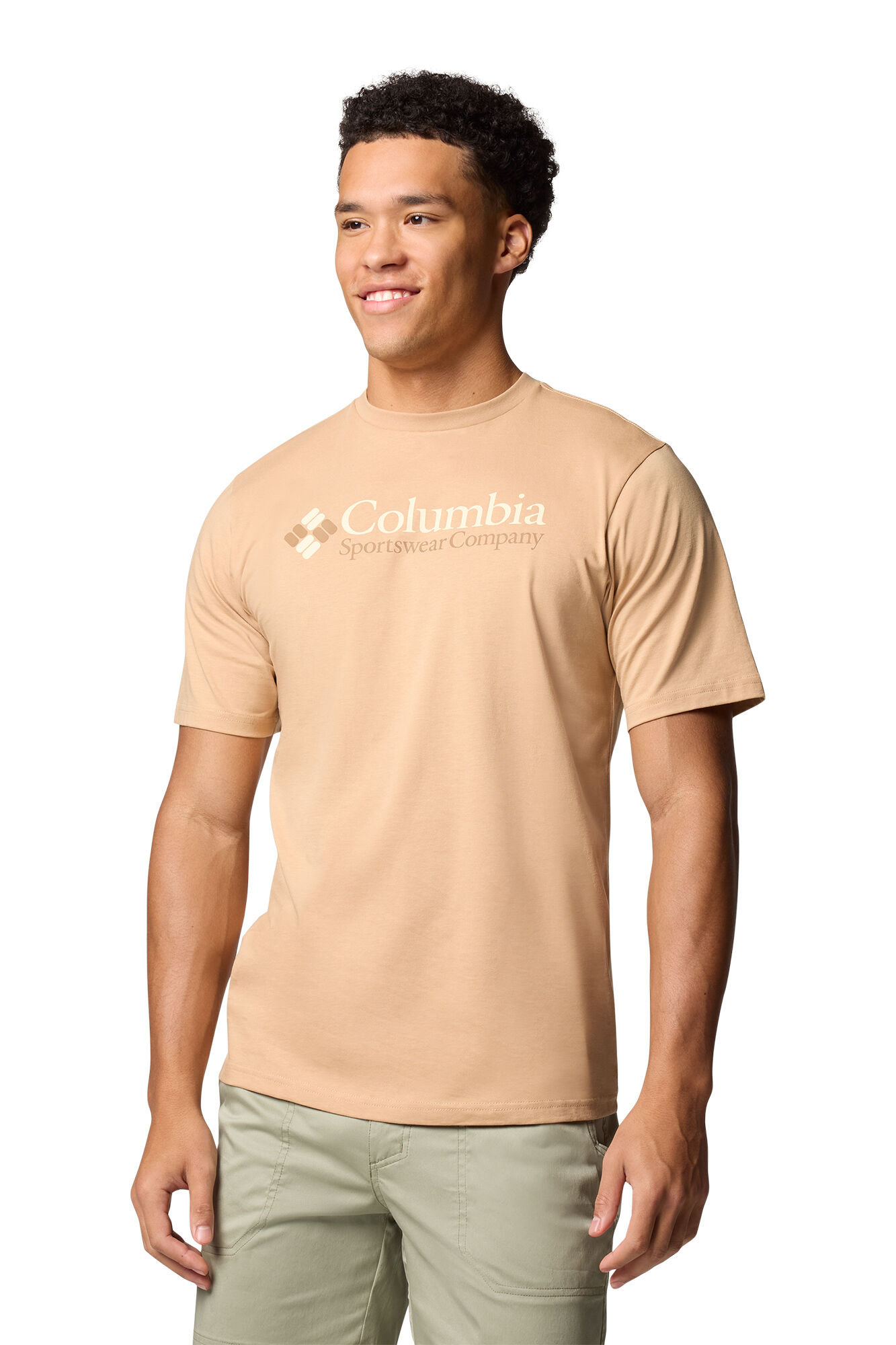 Columbia Camiseta de manga corta de algod&oacute;n org&aacute;nico Basic Logo&trade; de Columbia para hombre beige