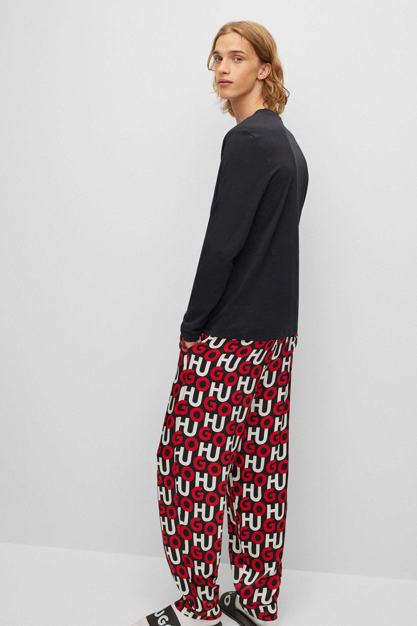 HUGO Camiseta de manga larga negro