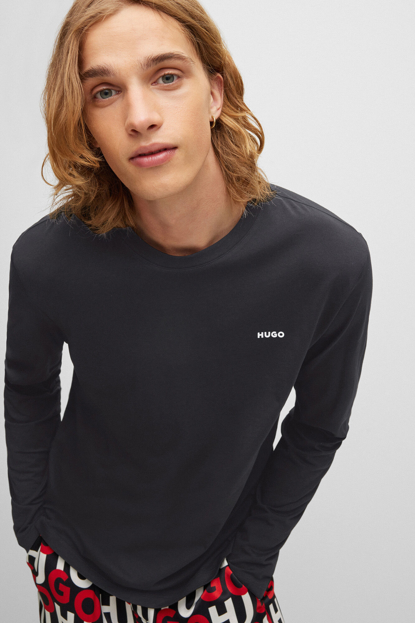 HUGO Camiseta de manga larga negro