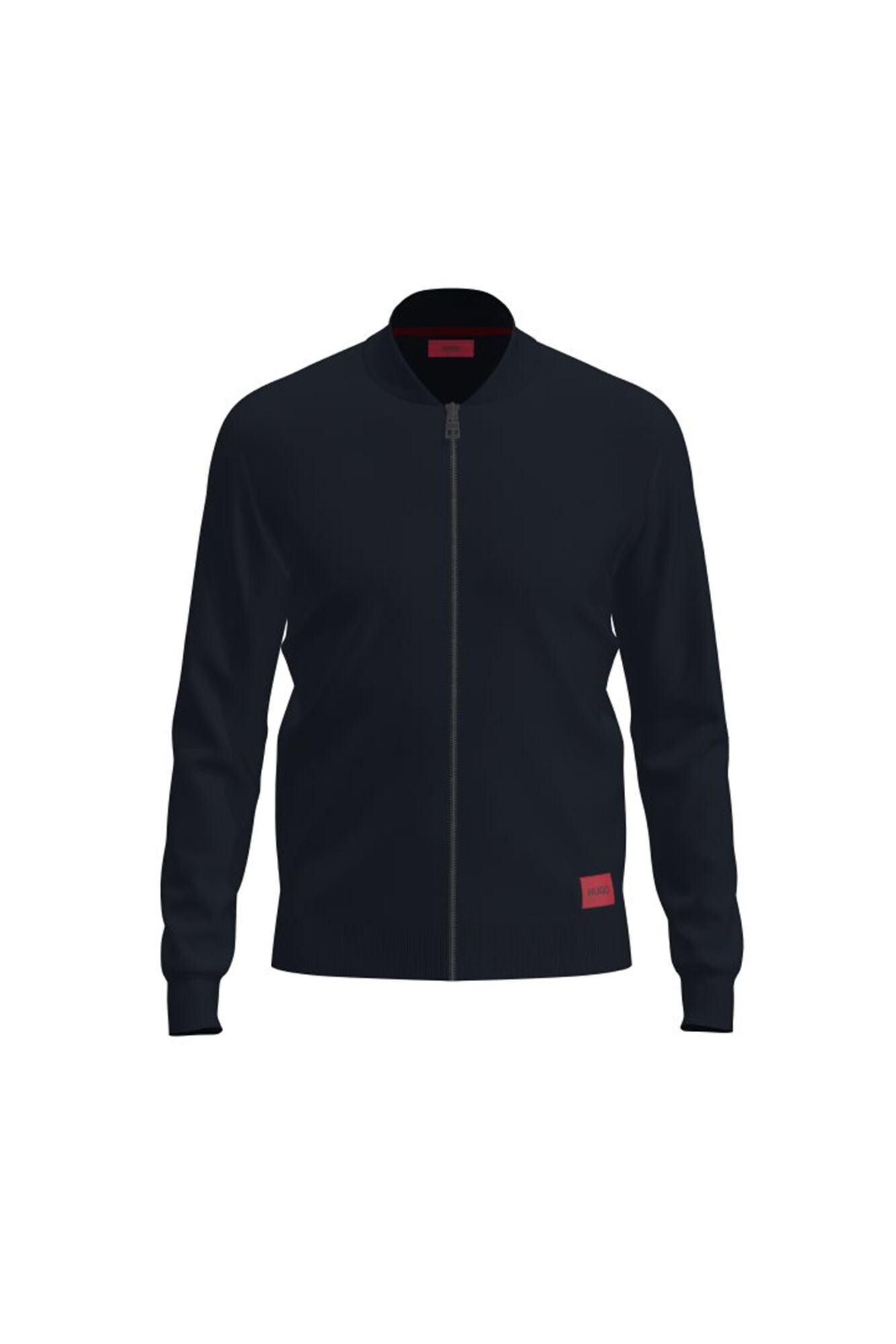 HUGO Casaco de malha de algod&atilde;o com fecho-&eacute;clair e etiqueta com logo vermelho azul