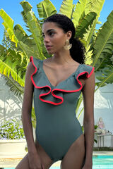 Gogana V-neck ruffle swimwear green