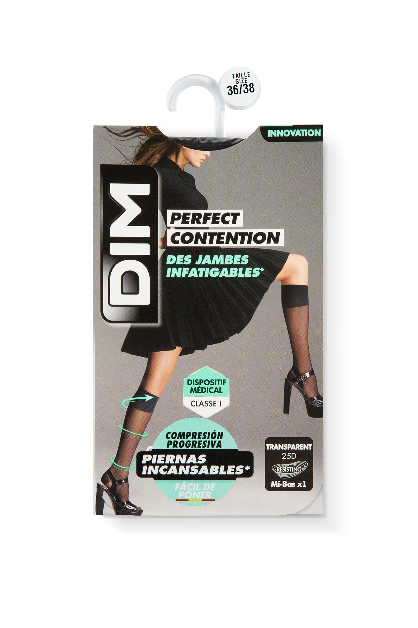 DIM Mini media de compresi&oacute;n Perfect Contention transparente piernas cansadas negro