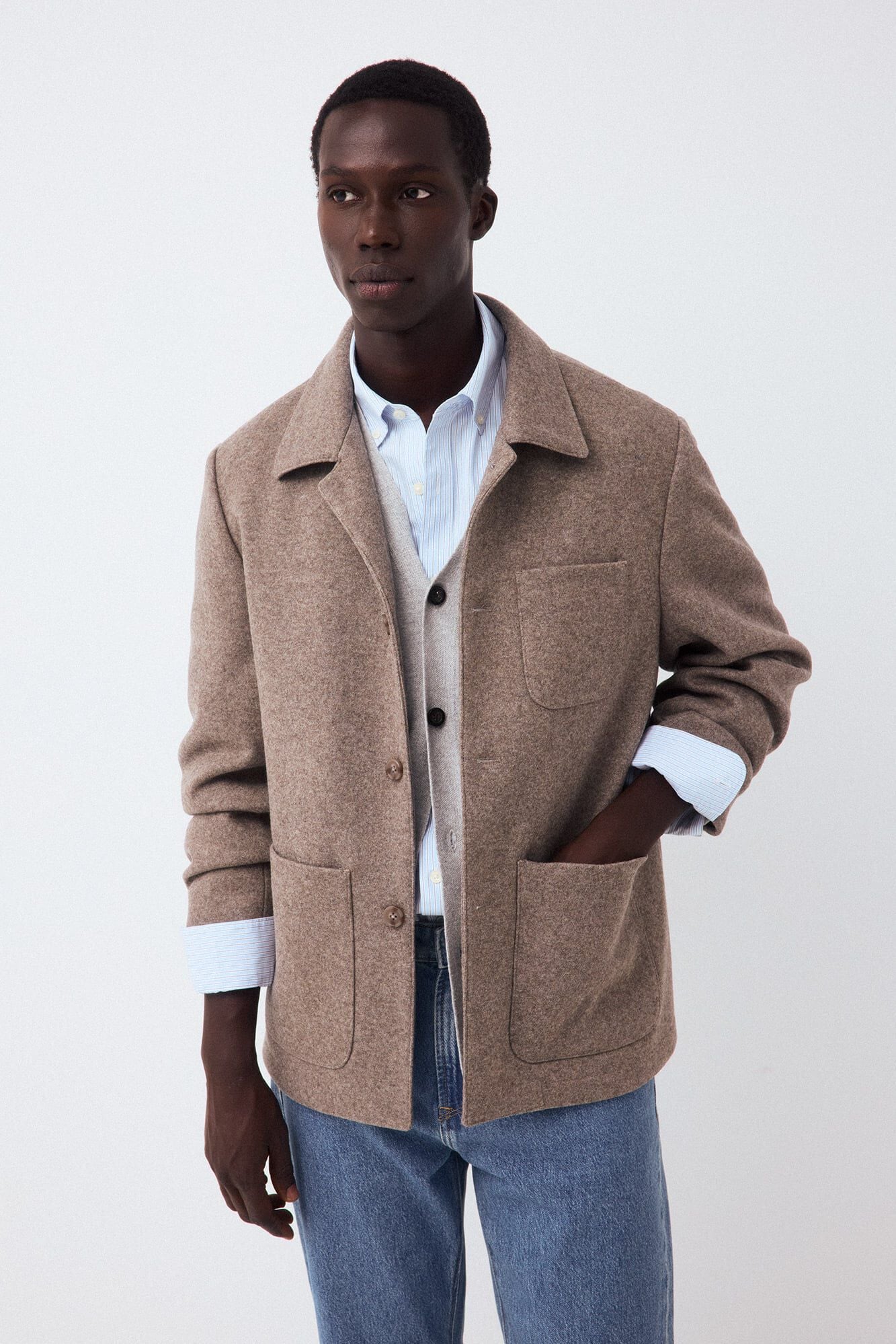 Jeans, cardigan and overshirt set